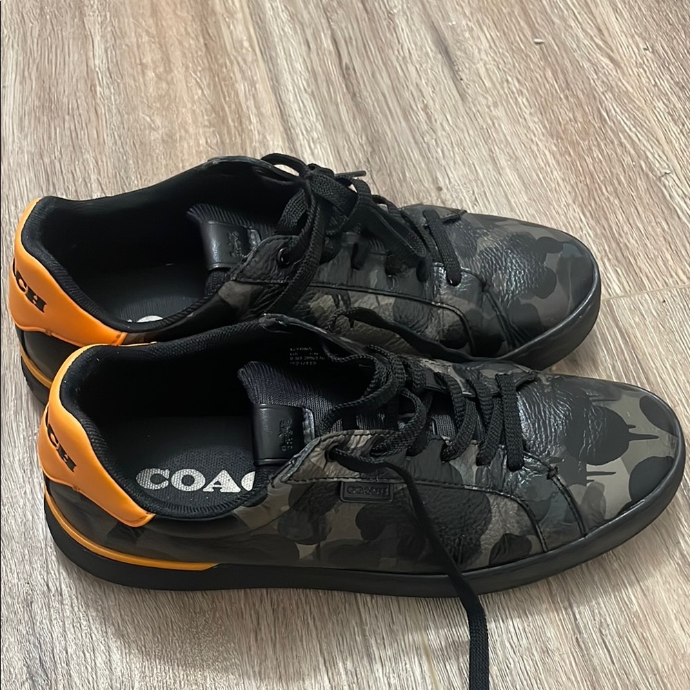Coach Black and Orange Sneakers with Camouflage Design